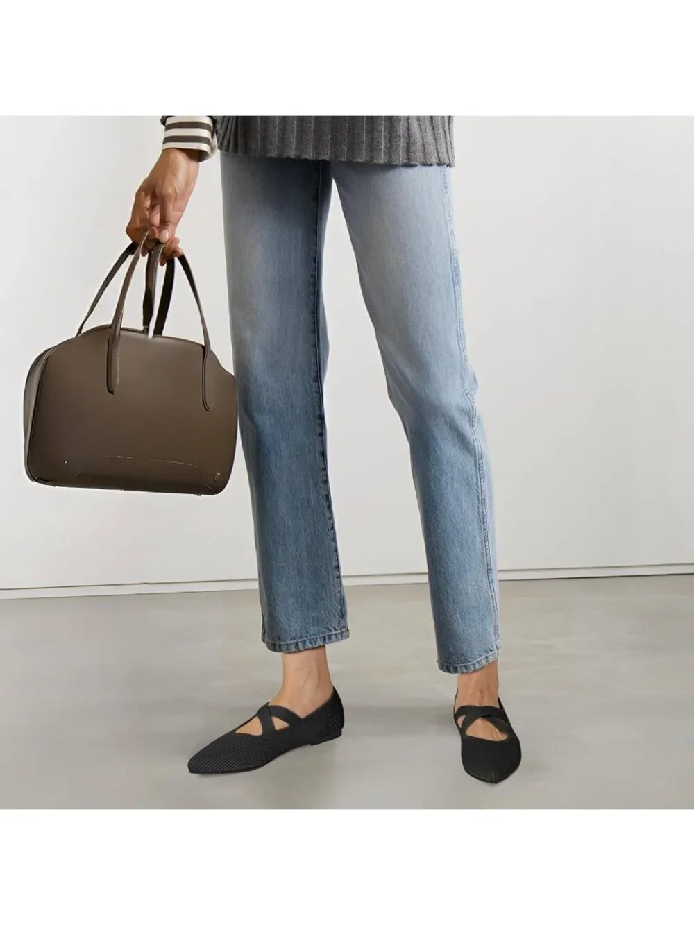 Women's Black Knit Mary Jane Flats Pointed Toe Comfortable Slip On Dressy Shoes